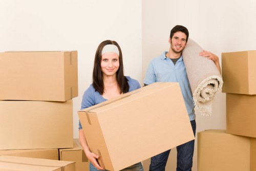 Professional movers handling household furniture